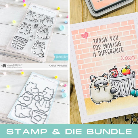 MAMA ELEPHANT: Playful Raccoons | Stamp and Creative Cuts Bundle