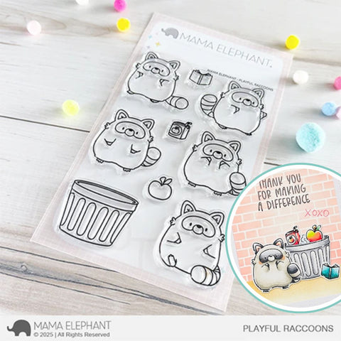 MAMA ELEPHANT: Playful Raccoons | Stamp